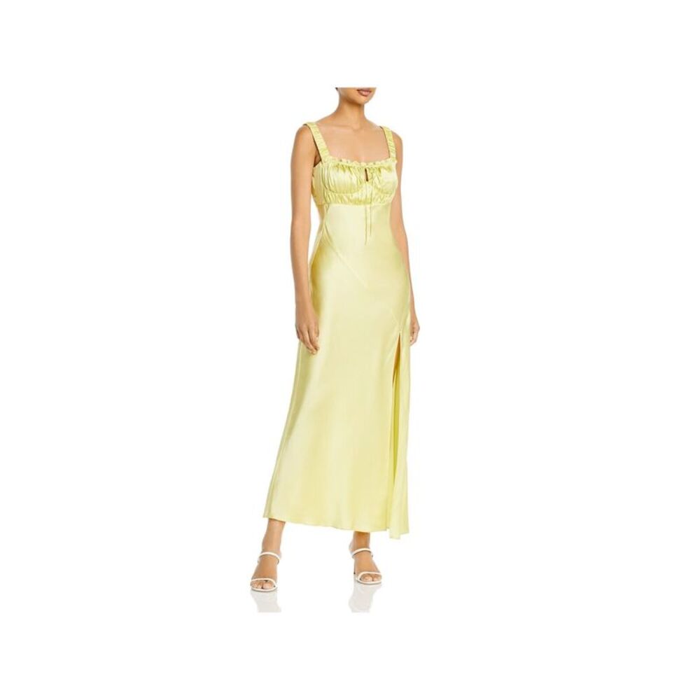 NICHOLAS Womens Yellow Silk Tie Front High Slit Sleeveless Maxi Sheath Dress 2